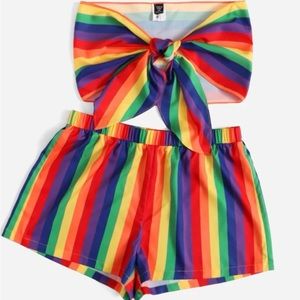 Plus Rainbow Striped Tie Front Tube Top & Shorts sz 1X Brand New with tags
